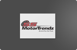 Motor Trendz white card on dark grey background