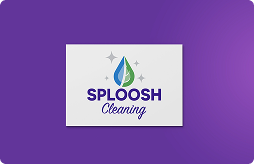 Sploosh cleaning white card on purple background