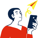 Man with phone and plane art
