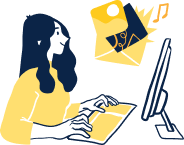 Woman using computer and mail art