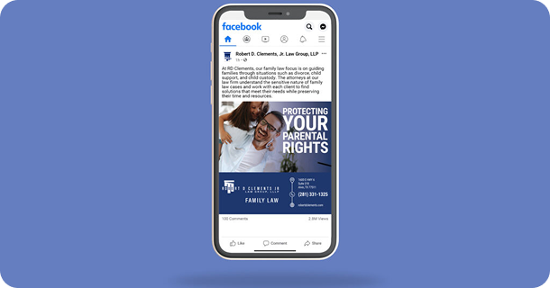 Family law mobile social ad with blue background