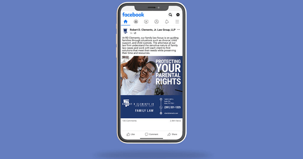 Family law mobile social ad with blue background