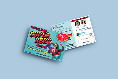 Super hero dentist postcards